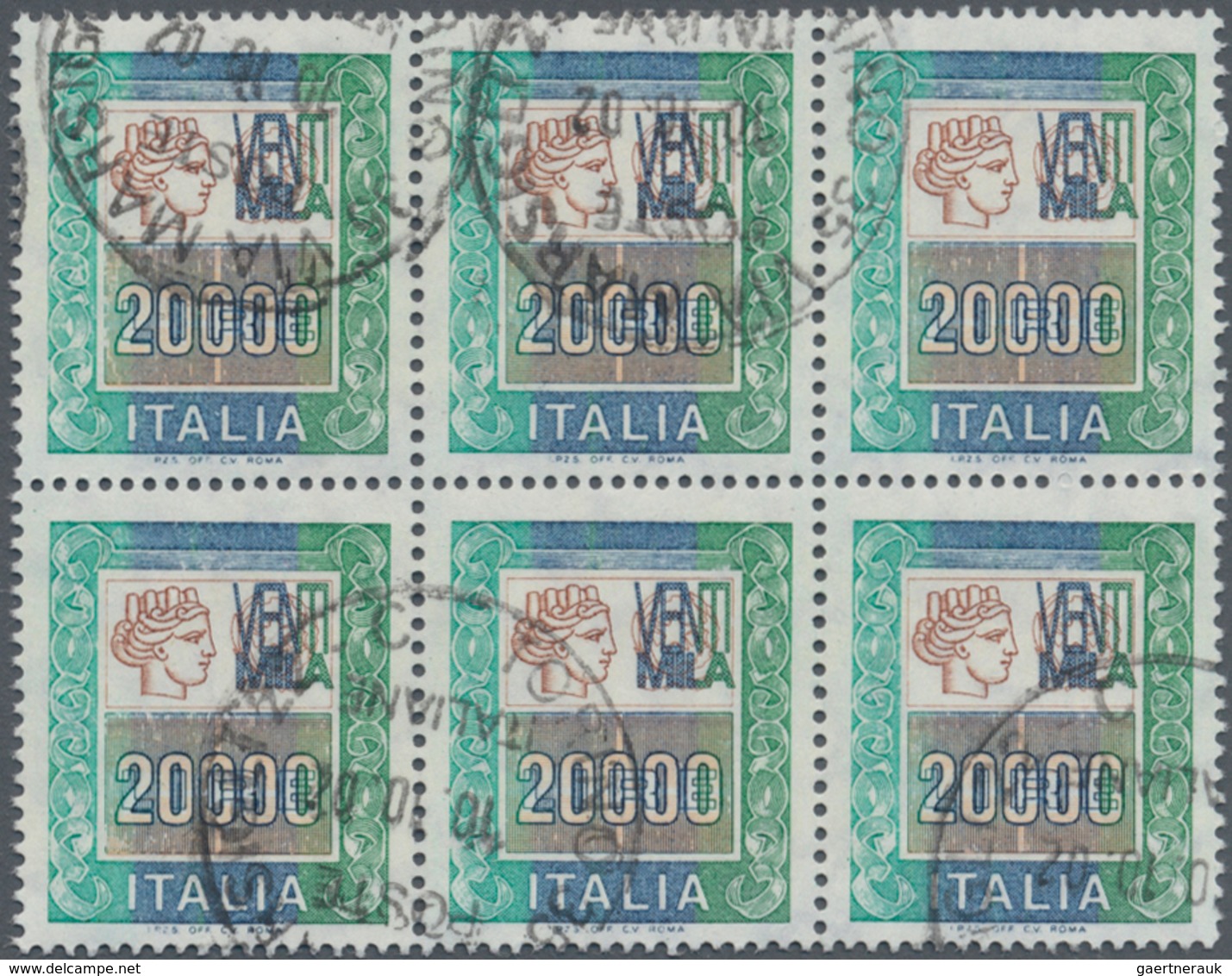 Italien: 1987, Definitive Issue ‚Italia‘ 20.000l. In A Lot With About 100 Stamps Incl. Several Pairs - Collections