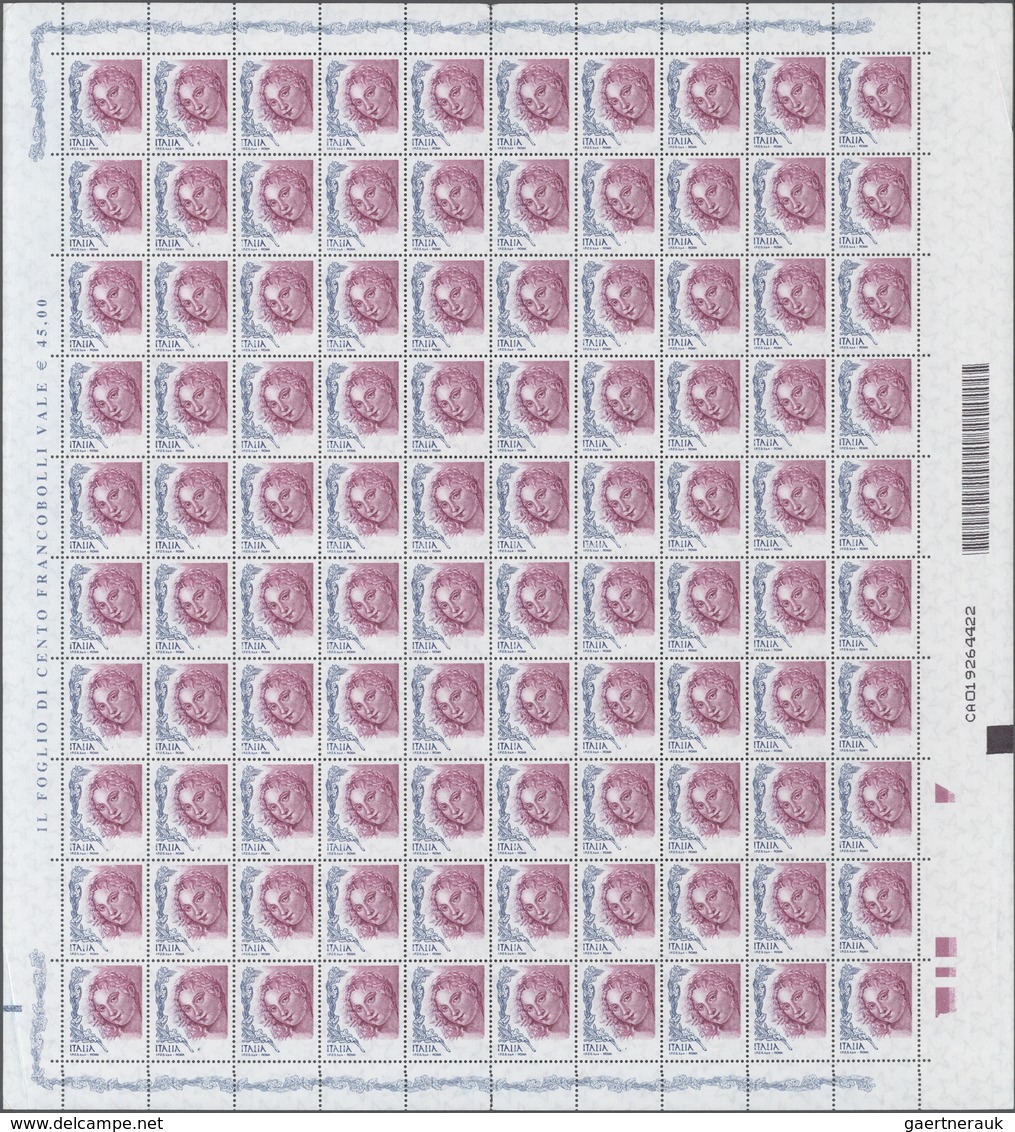 Italien: 2004, 0.45 € Venus Of Urbio, Lot Of Nine Complete (folded) Sheet Of 100 Stamps, Each Showin - Collections