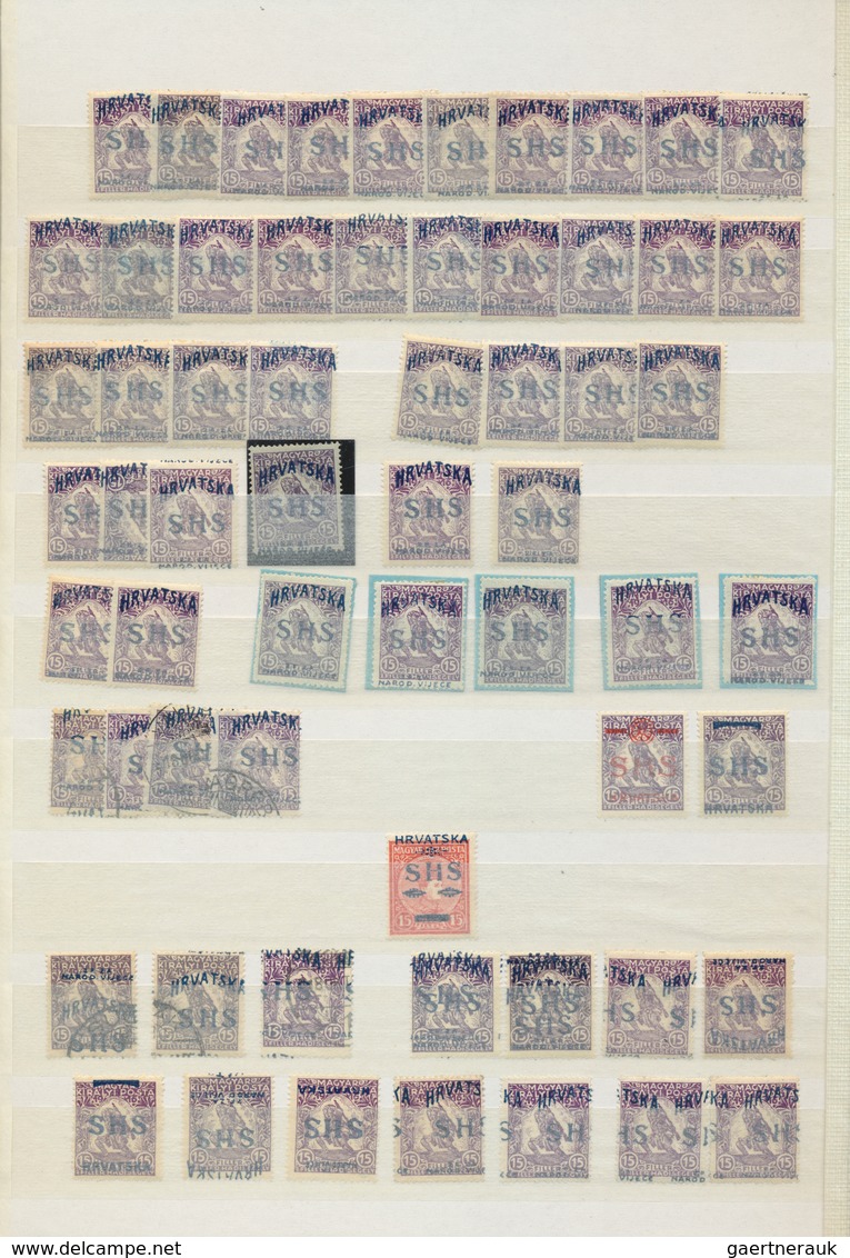 Jugoslawien: 1918, Issues For Croatia, SHS Overprints On Hungary, Comprising Apprx. 1.600 Stamps Inc - Storia Postale