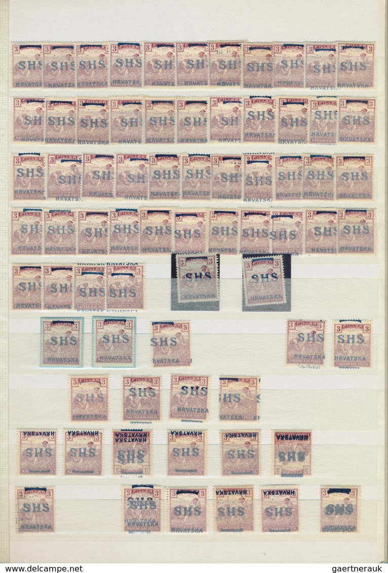 Jugoslawien: 1918, Issues for Croatia, SHS overprints on Hungary, comprising apprx. 1.600 stamps inc