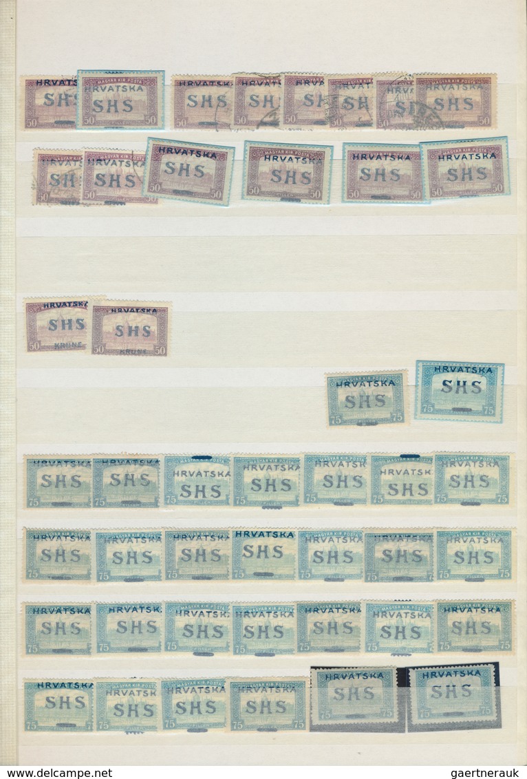 Jugoslawien: 1918, Issues for Croatia, SHS overprints on Hungary, comprising apprx. 1.600 stamps inc