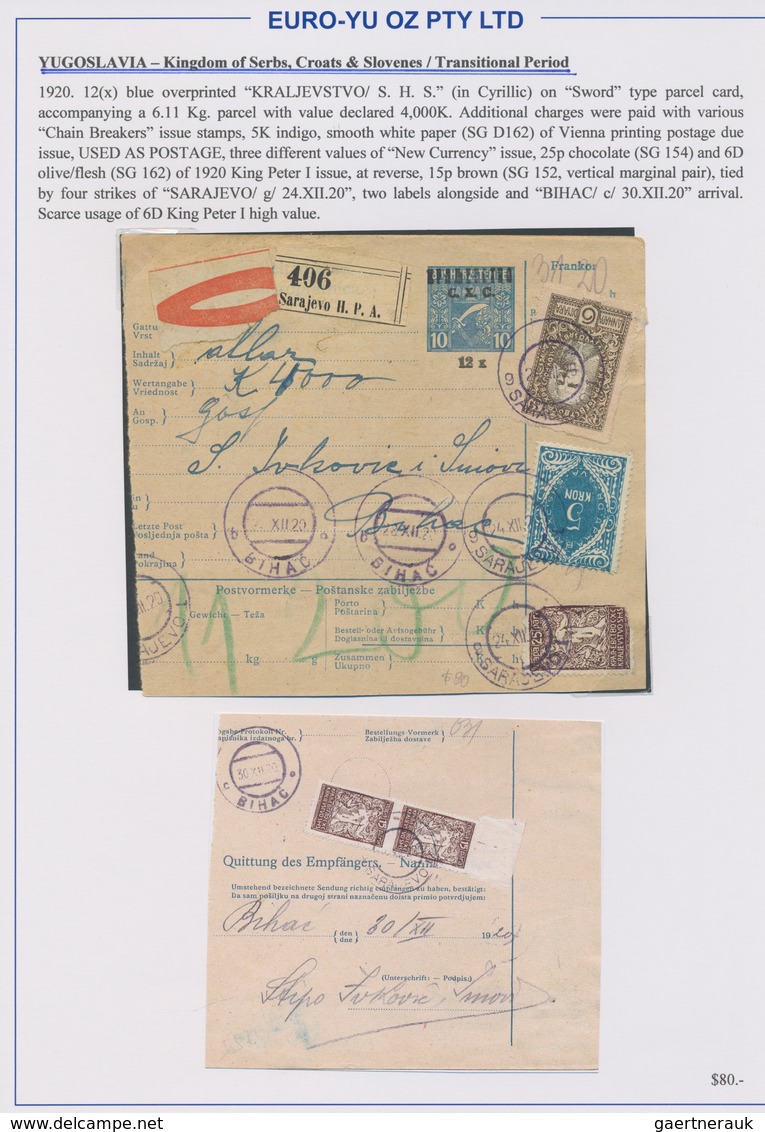 Jugoslawien: 1918/1920, Assortment Of 16 Better Entires, Comprising Parcel Despatch Forms, Interesti - Lettres & Documents