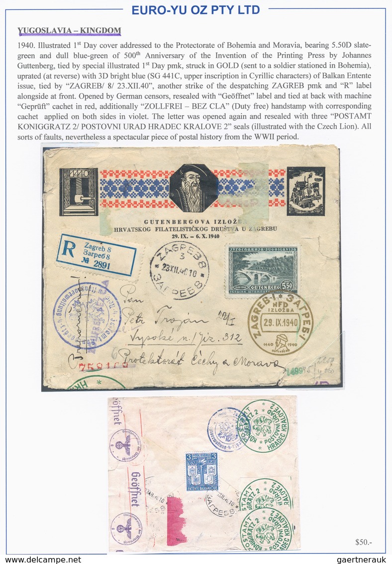 Jugoslawien: 1918/1948, Collection Of 47 Better Covers/cards Mounted On Written Up Album Pages, Show - Covers & Documents
