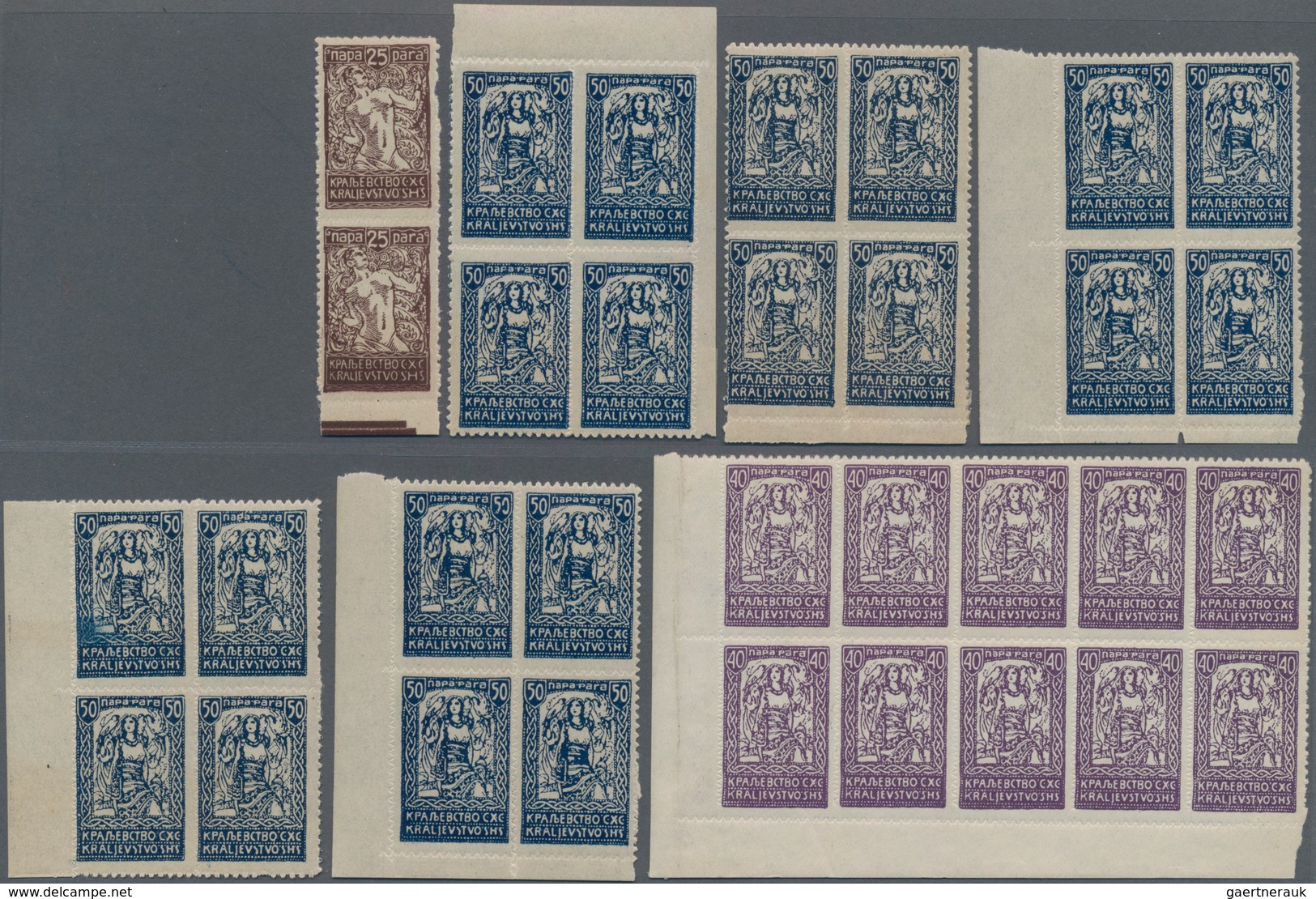 Jugoslawien: 1920. "Chanbreakers" Varieties. Four stock card with various degrees of OFFSETS of the
