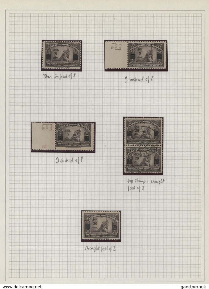 Jugoslawien: 1922, Revaluation Overprints On Charity Issue, Specialised Collection Of 15 Stamps On A - Briefe U. Dokumente