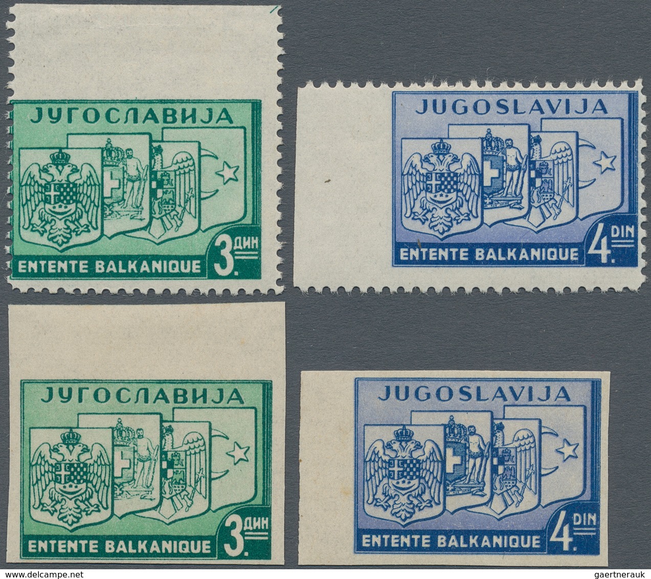 Jugoslawien: 1937, Balkan Entente, Specialised Assortment Of 27 Stamps, Showing Imperf. Set, Both Pa - Covers & Documents