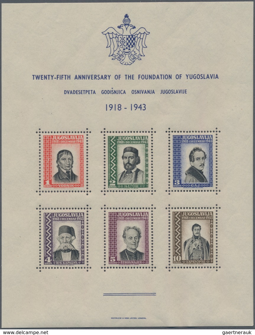 Jugoslawien: 1943, 25 Years Yugoslavia Miniature Sheet With Different Personalities In A Lot With Ap - Briefe U. Dokumente