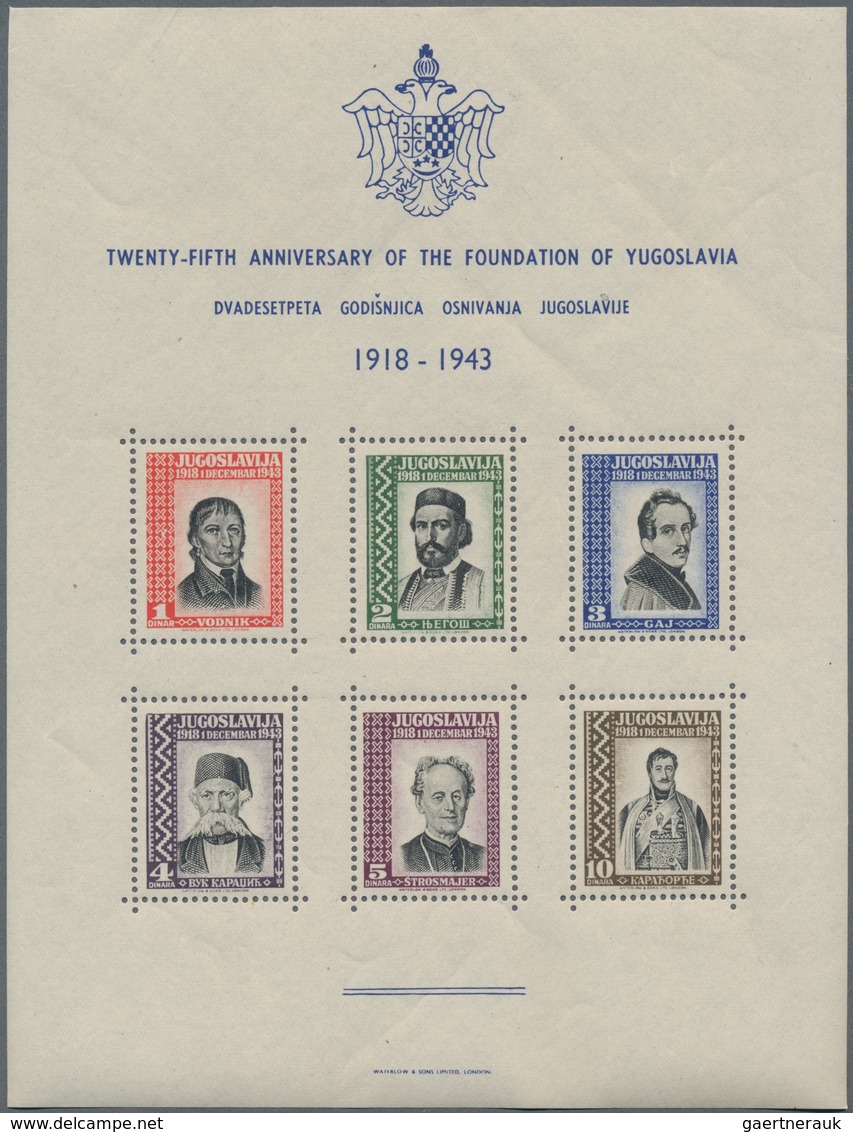 Jugoslawien: 1943, 25 Years Yugoslavia Miniature Sheet With Different Personalities In A Lot With Ap - Covers & Documents