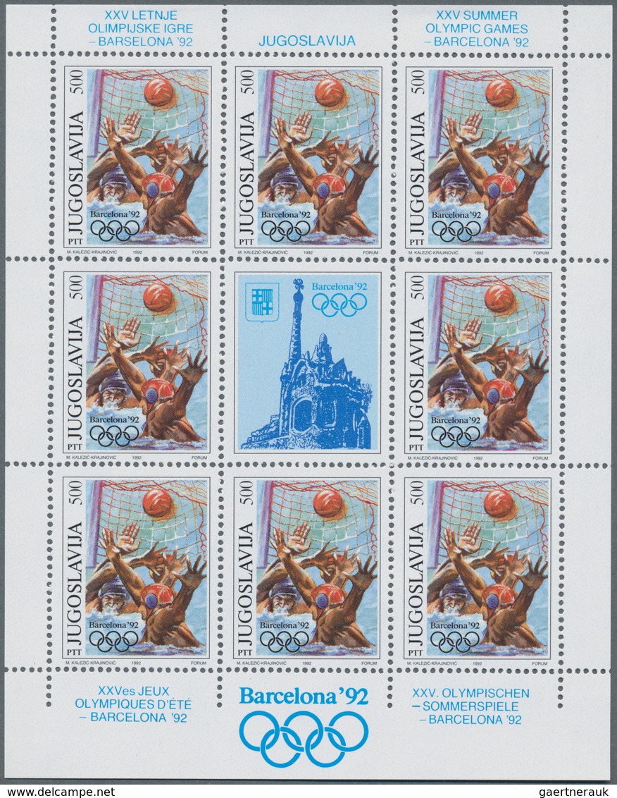 Jugoslawien: 1992, Summer Olympics Barcelona Complete Set Of Four (waterball, Shooting, Tennis And H - Covers & Documents