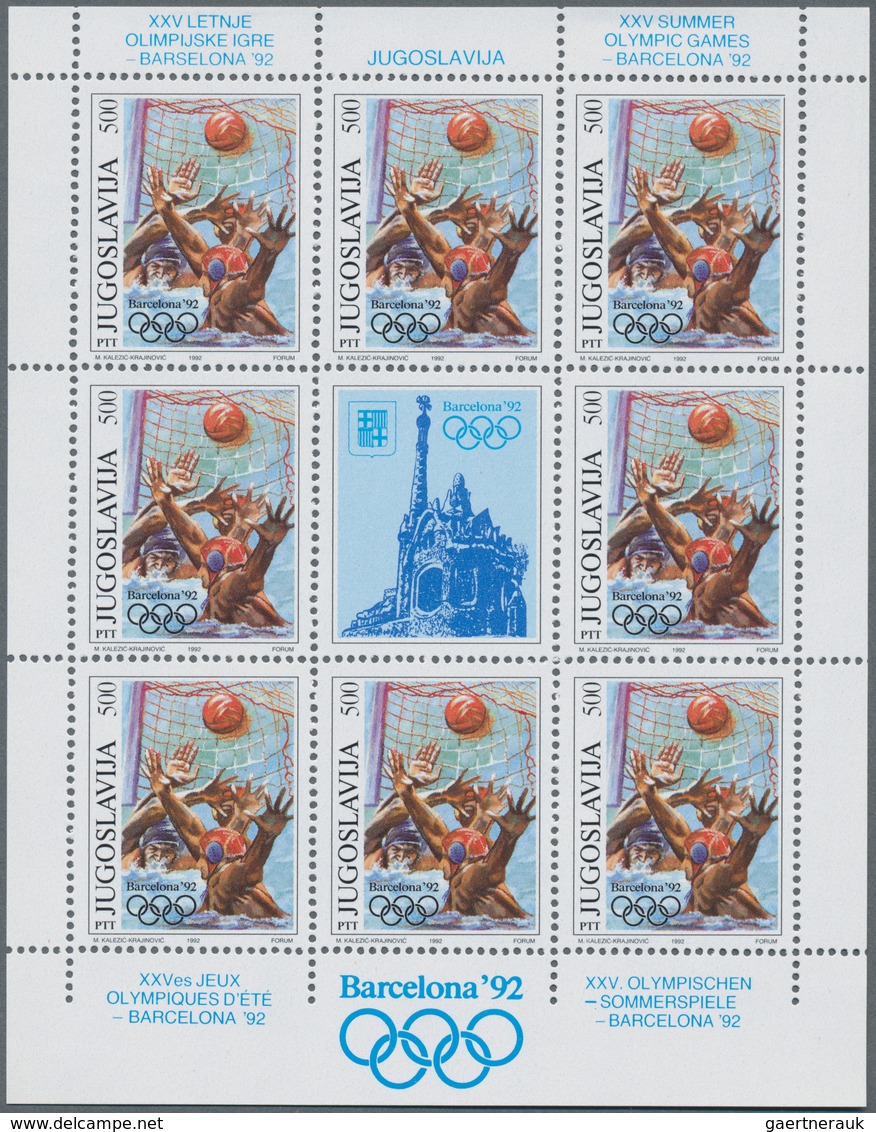 Jugoslawien: 1992, Summer Olympics Barcelona Complete Set Of Four (waterball, Shooting, Tennis And H - Cartas & Documentos