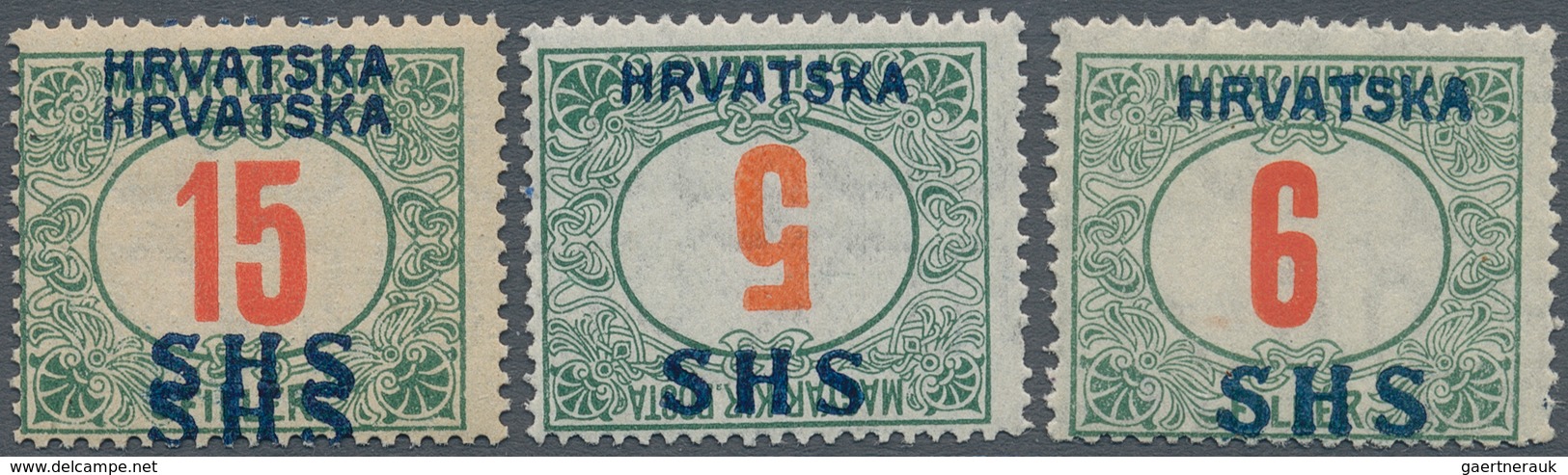 Jugoslawien - Portomarken: 1918, SHS Overprints, Specialised Assortment Of 20 Stamps, Showing Invert - Timbres-taxe