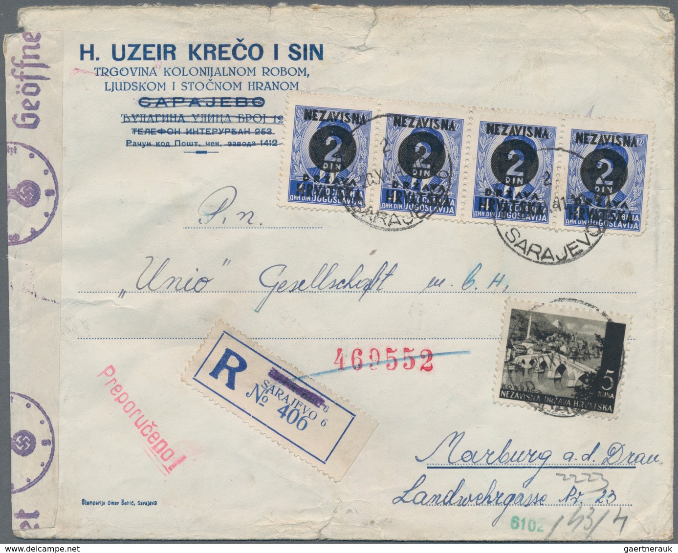 Kroatien: 1941, Group Of Seven Commercial Bearing Overprints, Incl. Registered And Censored Mail, So - Croatia