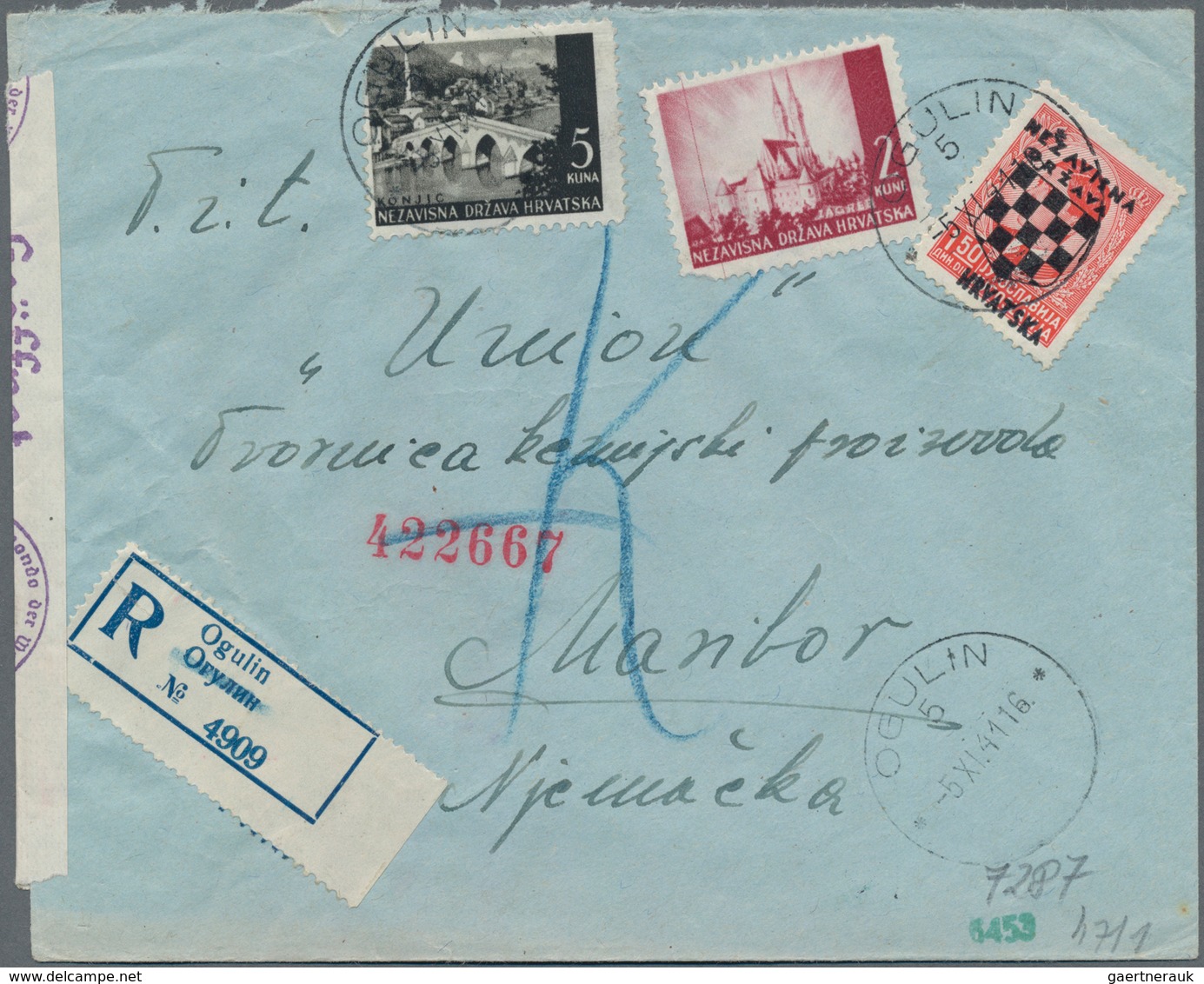 Kroatien: 1941, Group Of Seven Commercial Bearing Overprints, Incl. Registered And Censored Mail, So - Kroatië