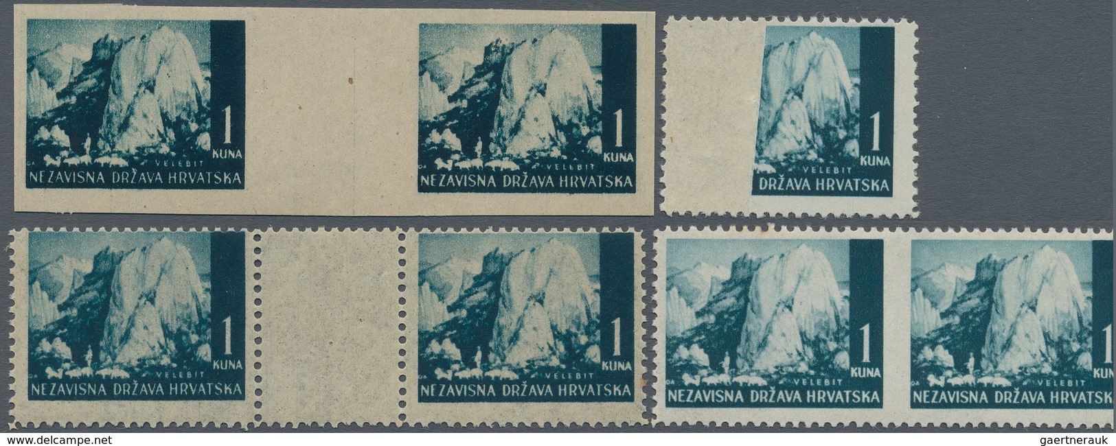 Kroatien: 1941/1942, Definitives "Pictorials", 1k. Greenish Blue "Mount Velebit", Specialised Assort - Kroatien