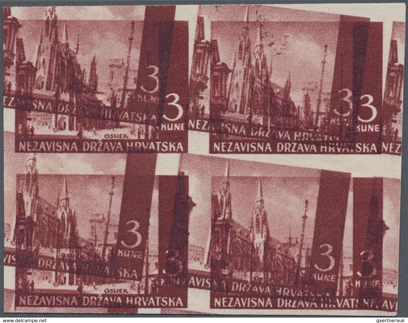 Kroatien: 1941/1942, Definitives "Pictorials", 3k. Carmine Brown "Osijek Cathredal", Specialised Ass - Kroatien