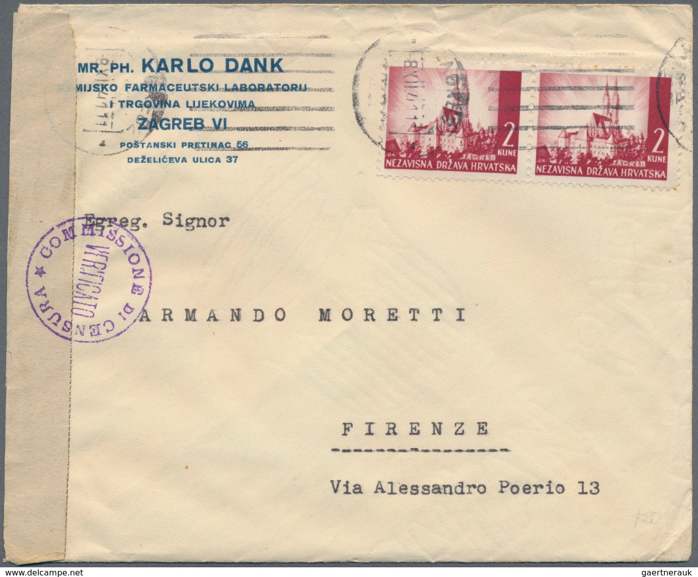 Kroatien: 1941/1944, Assortment Of 20 (mainly Commercial) Covers/cards, Incl. Registered And Censore - Croacia