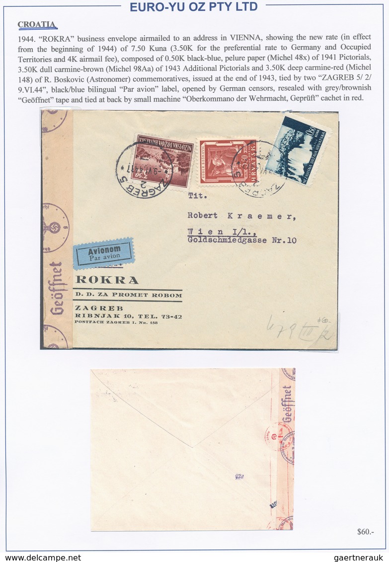 Kroatien: 1941/1944, collection of 40 (mainly commercial) covers on written up album pages, comprisi