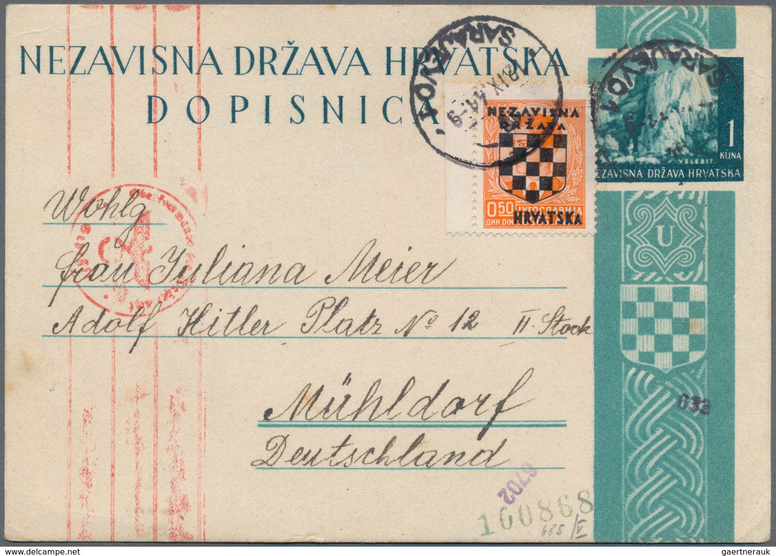 Kroatien - Ganzsachen: 1941/1944, Assortment Of 20 Commercially Used Stationery Cards With Full Mess - Croatia