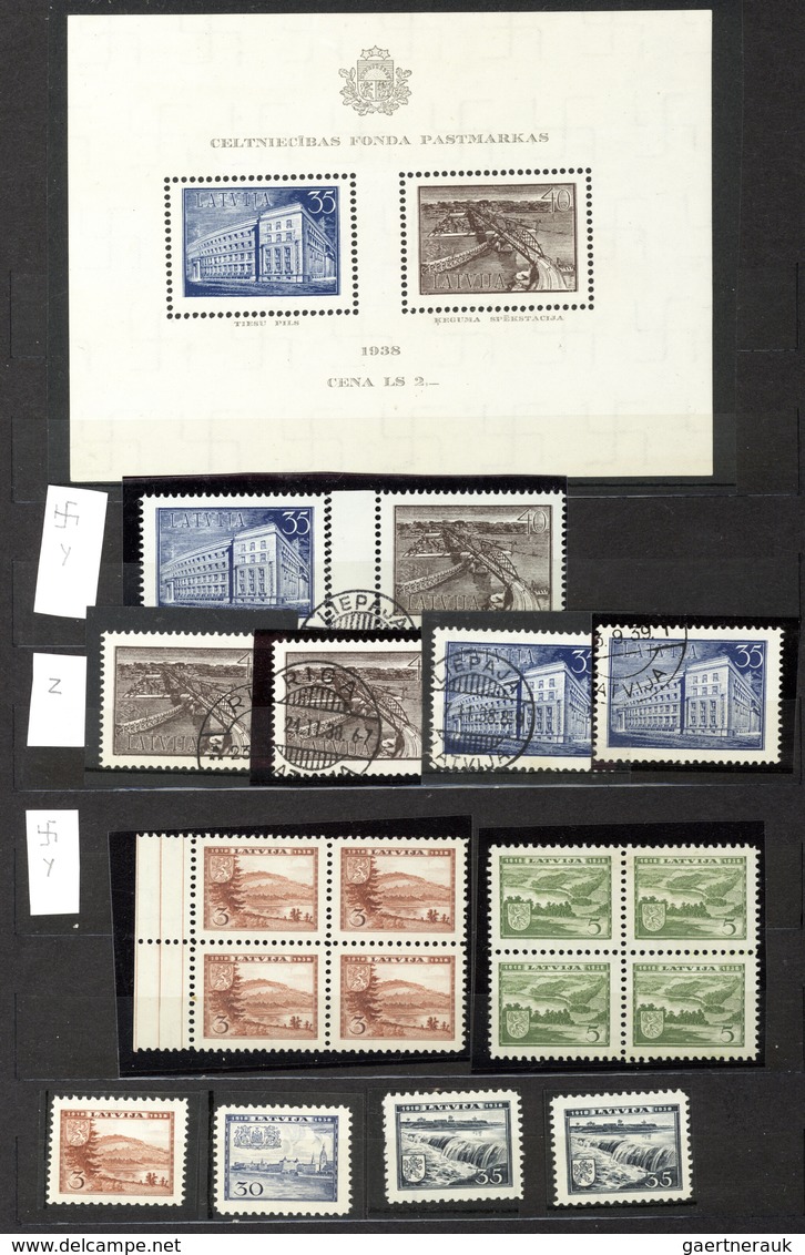 Lettland: 1918/1941, Specialised Collection/accumulation In Three Stockbooks, Comprising Shades, Pap - Lettonie