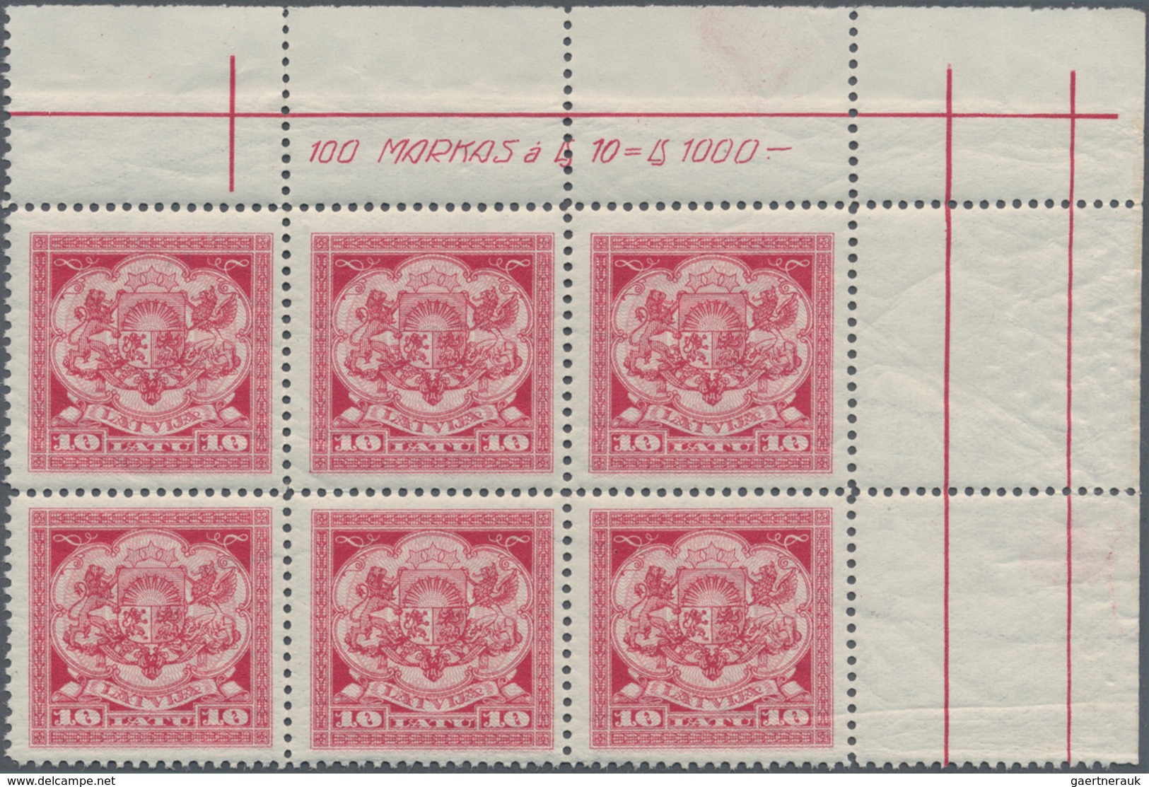 Lettland: 1925, Coat Of Arms Definitive 10l. Rose In A Lot With About 600 Stamps Incl. Many Larger B - Latvia