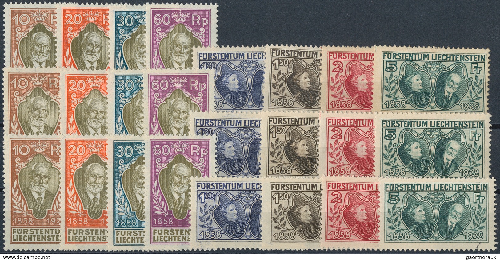 Liechtenstein: 1928, Thronbesteigung, Drei Komplette Serien Postfrisch/ungebraucht. MiNr. 82/89 (3) - Verzamelingen