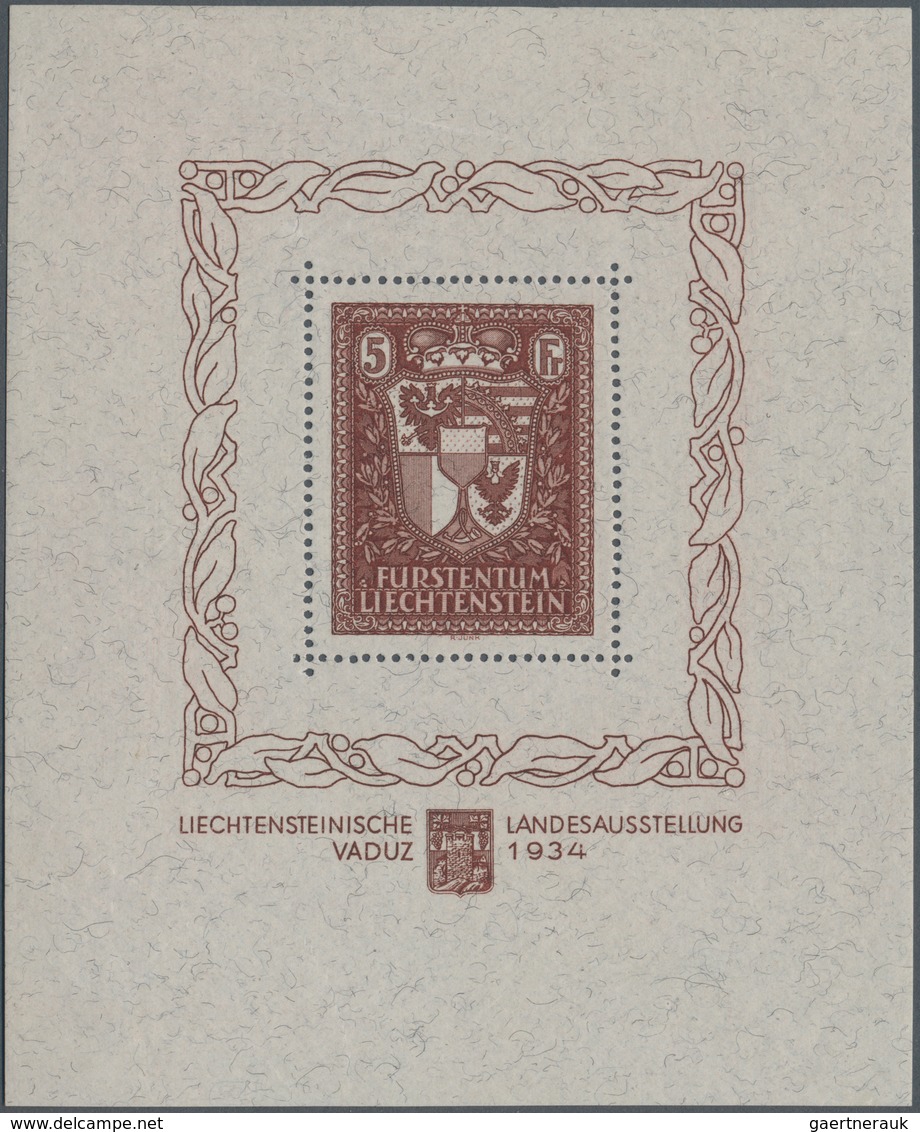 Liechtenstein: 1934, Vaduz-Block, Partie Von Vier Postfrischen Exemparen, Einmal Bugspur. MiNr. Bloc - Verzamelingen