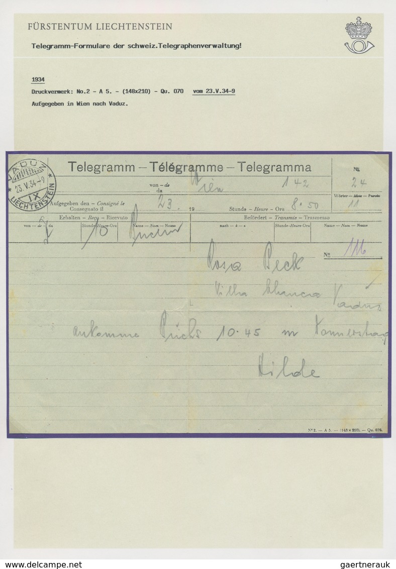 Liechtenstein - Besonderheiten: 1910/1995 (ca.), Ausstellungsmäßig Aufgezogene Sammlung Telegramm-Fo - Otros & Sin Clasificación