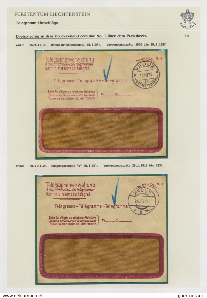 Liechtenstein - Besonderheiten: 1910/1995 (ca.), ausstellungsmäßig aufgezogene Sammlung Telegramm-Fo