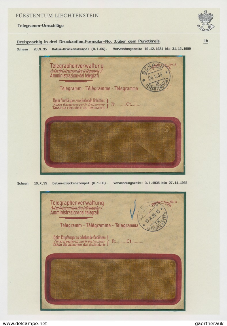 Liechtenstein - Besonderheiten: 1910/1995 (ca.), ausstellungsmäßig aufgezogene Sammlung Telegramm-Fo