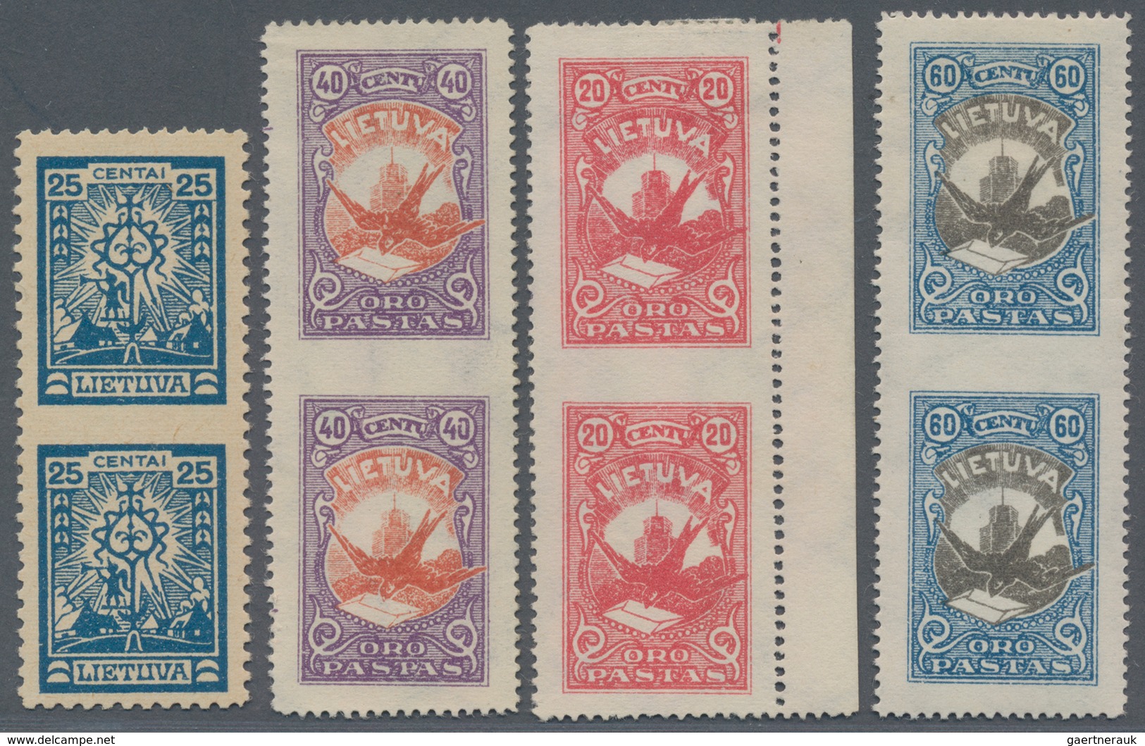 Litauen: 1919/1926, Specialised Assortment Of 25 Stamps, Incl. Se-tenant Pairs, "imperf. Betweeen", - Lituanie