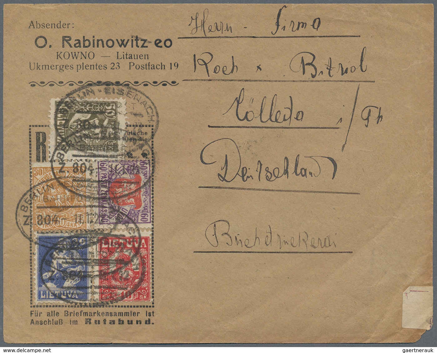 Litauen: 1919/1939, assortment of apprx. 65 cover/cards, nice section airmail, registered and insure