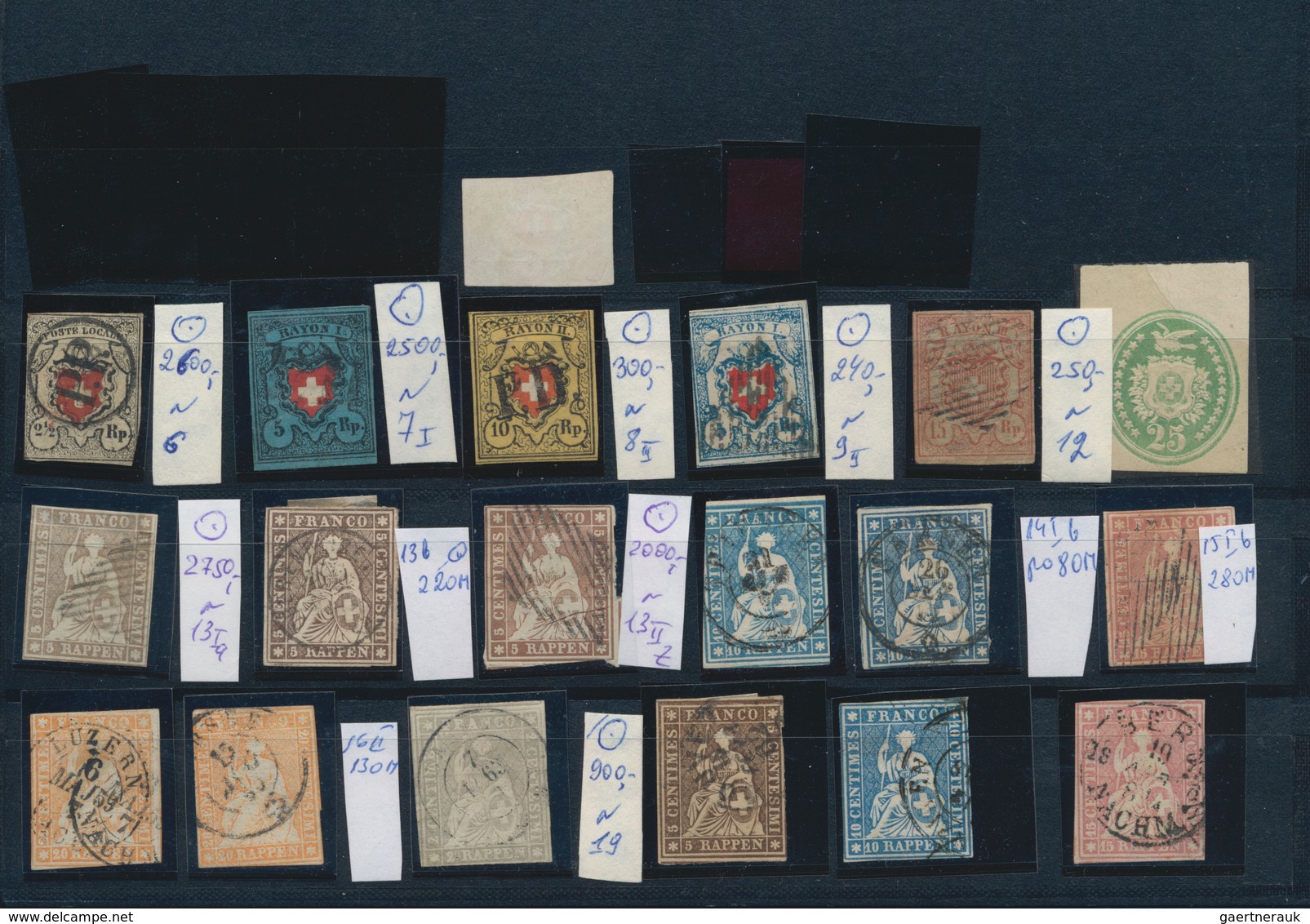 Schweiz: 1850-1930 Ca., Small Collection On Cards Starting Imperf Issues In Different Types, Most Fi - Sammlungen