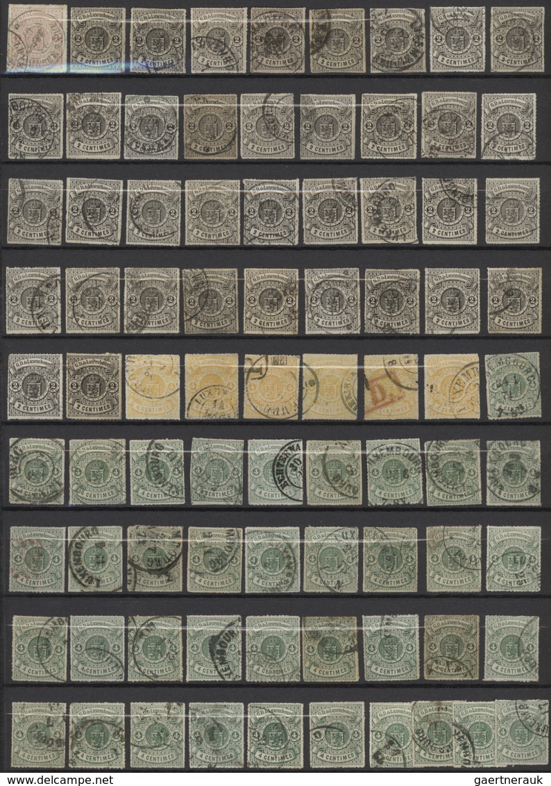 Luxemburg: 1865/1871, Definitives Coat Of Arms" Rouletted Issue, Used Assortment Of 82 Stamps Of All - Other & Unclassified