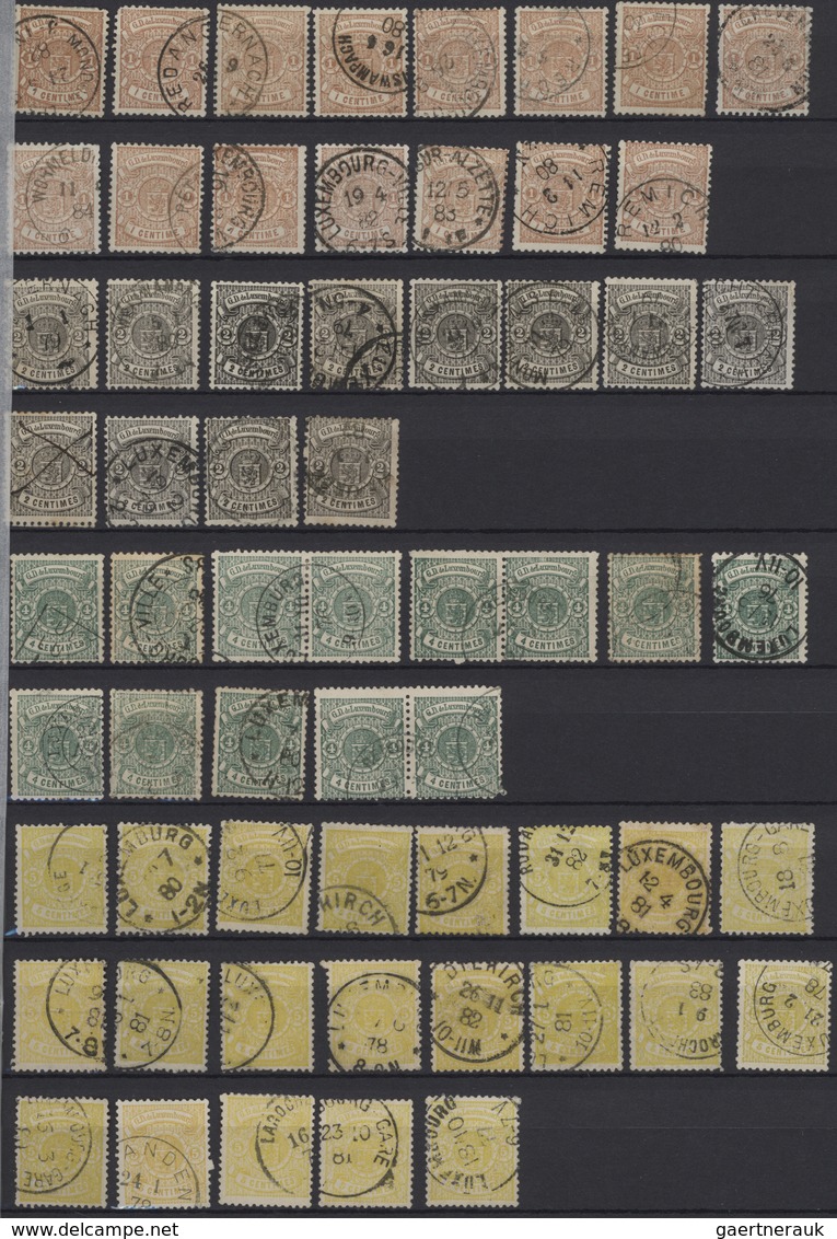 Luxemburg: 1875/1879, Definitives Coat Of Arms", Used Assortment Of 132 Stamps Of All Denominations, - Otros & Sin Clasificación