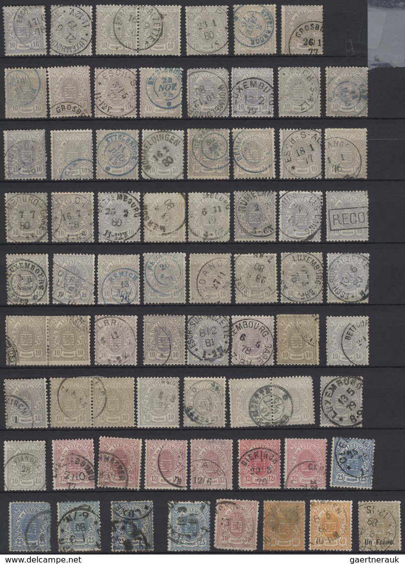 Luxemburg: 1875/1879, Definitives Coat Of Arms", Used Assortment Of 132 Stamps Of All Denominations, - Otros & Sin Clasificación