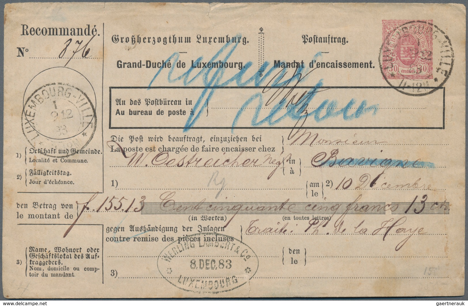 Luxemburg: 1877/1952, Ganzsachen Ungebraucht Bzw. Gelaufen (7, Mit Zwei Doppelkarten 12 1/2 C. Bzw. - Otros & Sin Clasificación