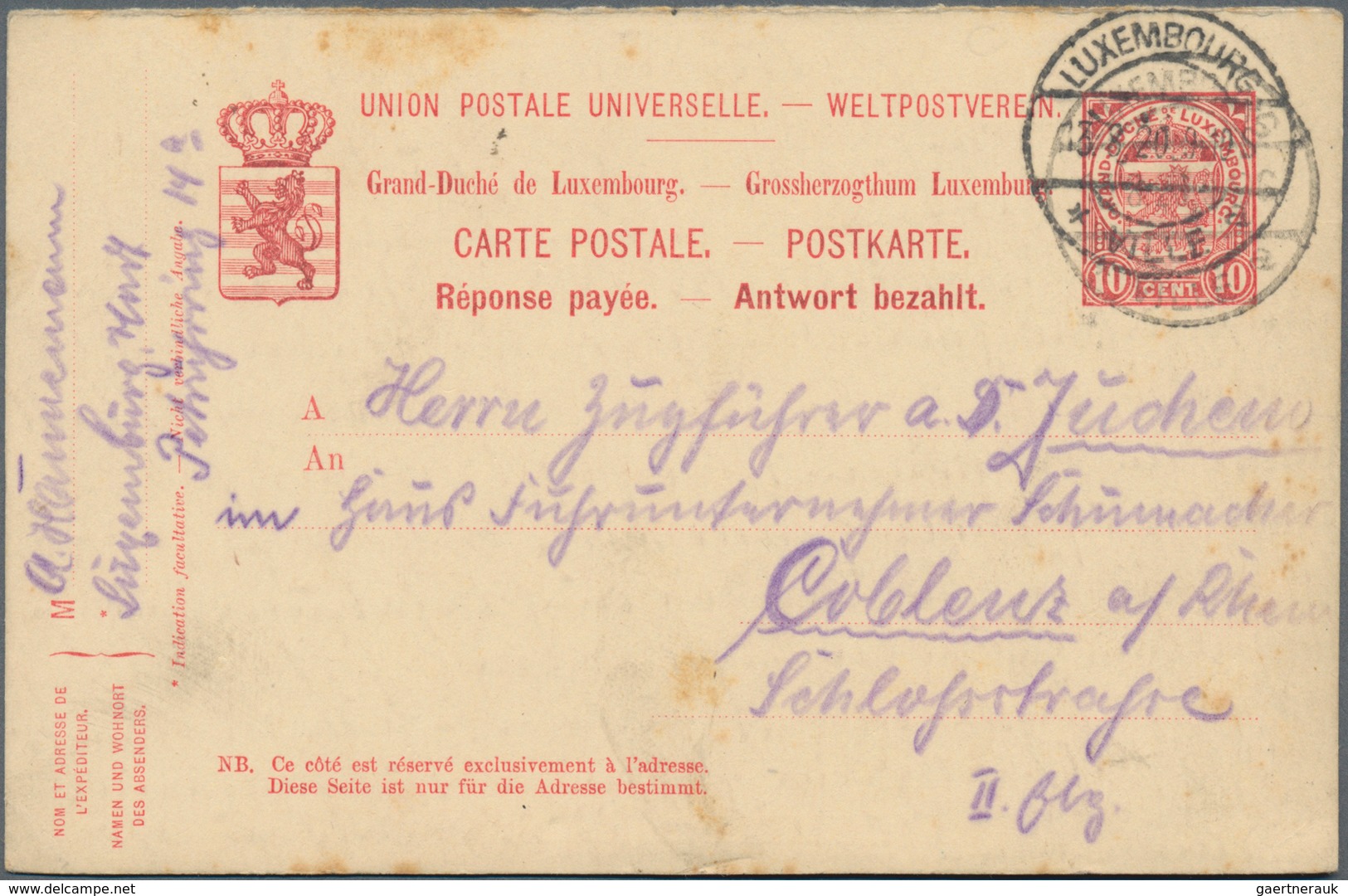 Luxemburg: 1877/1952, Ganzsachen Ungebraucht Bzw. Gelaufen (7, Mit Zwei Doppelkarten 12 1/2 C. Bzw. - Otros & Sin Clasificación