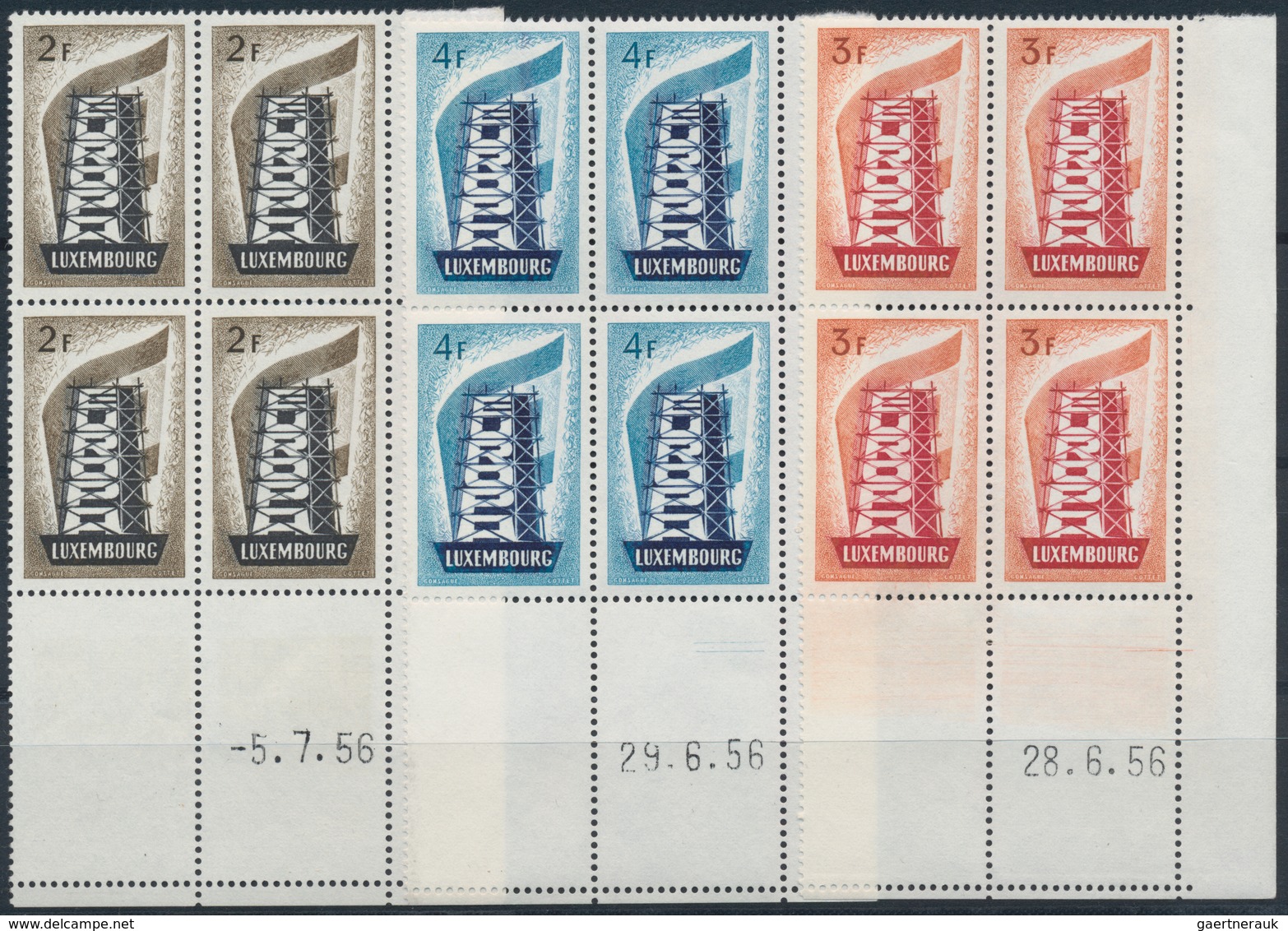 Luxemburg: 1956, Europa-CEPT, Blocks Of Four With Sheet And Corner Margin With Printing Data, Mint N - Other & Unclassified