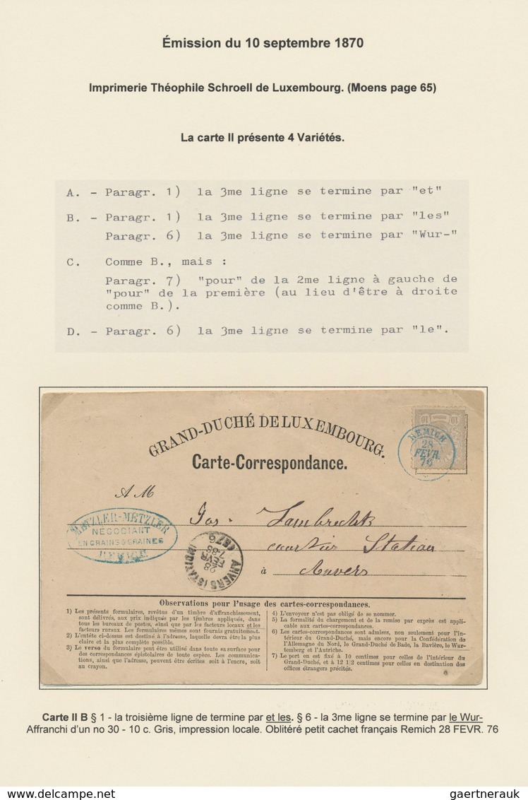 Luxemburg - Besonderheiten: 1870/74 Exhibition Collection Of Postcard Forms Before UPU Beginning Wit - Altri & Non Classificati
