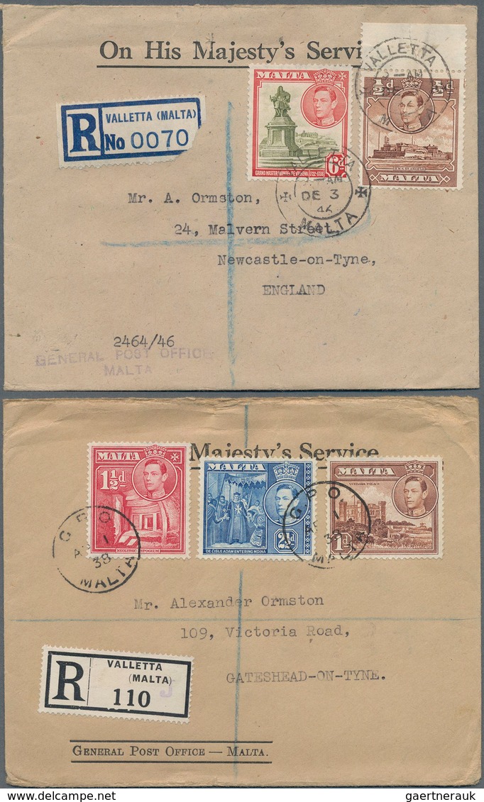 Malta: 1890/1960, Lot Of 32 Covers/cards, Apparently Mainly Commercial Mail Incl. Registered, Censor - Malta