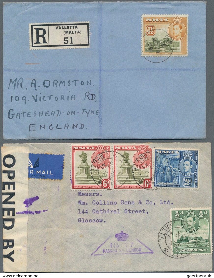 Malta: 1890/1960, Lot Of 32 Covers/cards, Apparently Mainly Commercial Mail Incl. Registered, Censor - Malta