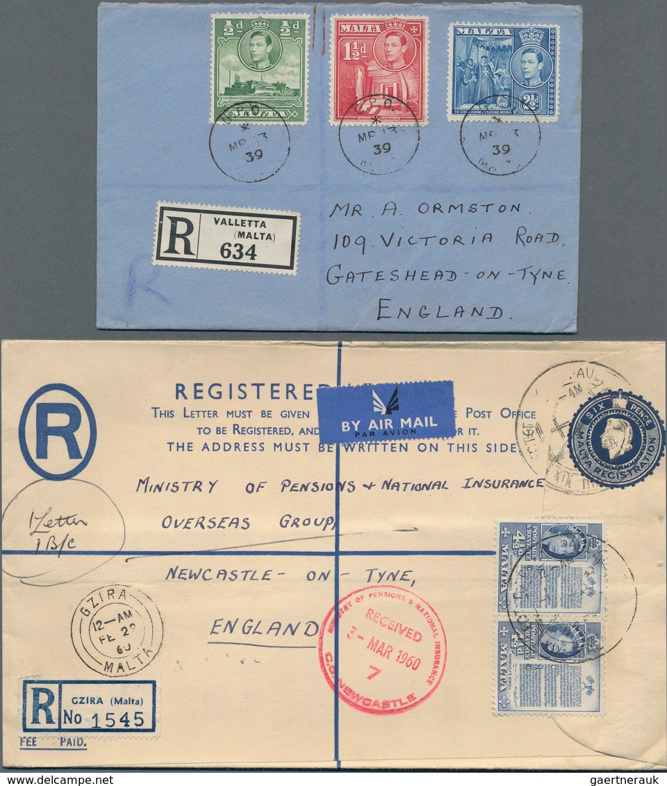 Malta: 1909/1960, Lot Of 35 Covers/cards/ppc, Incl. Attractive Frankings, Registered And Airmail Etc - Malta