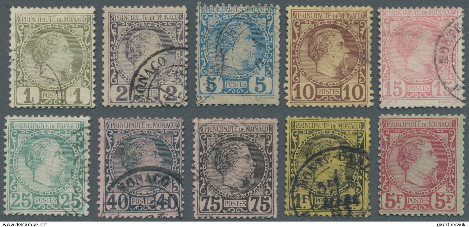 Monaco: 1885, Definitives Charles II., Complete Set Of Ten Values, Used Resp. Top Value 5fr. Mint Or - Used Stamps