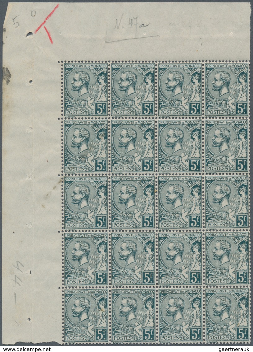 Monaco: 1921, Definitives "Albert I.", 5fr. Greyish Green, Lot Of 214 Stamps Mint Never Hinged, Main - Oblitérés