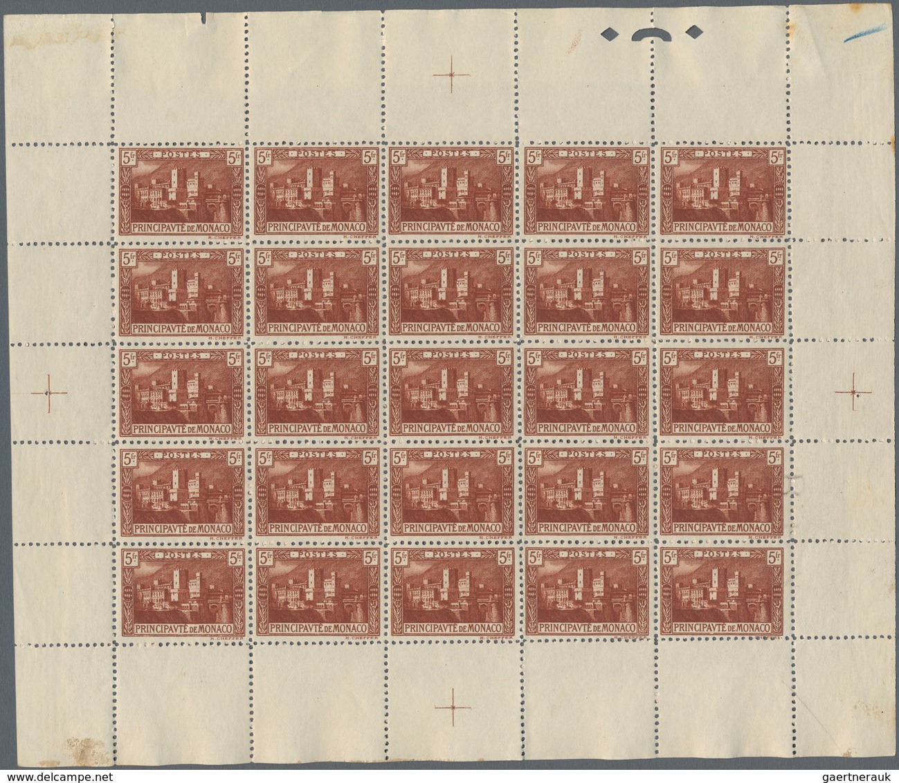 Monaco: 1922, Definitives "Prince Albert/Views", 25c.-5fr., Set Of Eleven Values In (folded) Sheets - Gebruikt