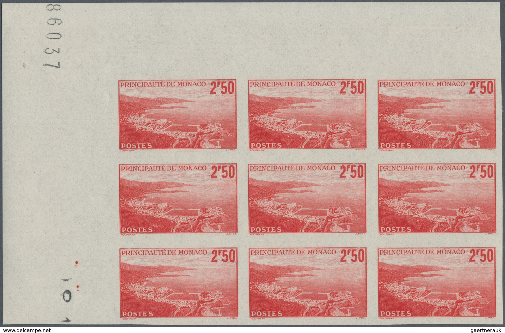 Monaco: 1939/1943, Definitives "Views", Complete Set Of 29 Values In IMPERFORATE Blocks Of Nine, Min - Gebruikt