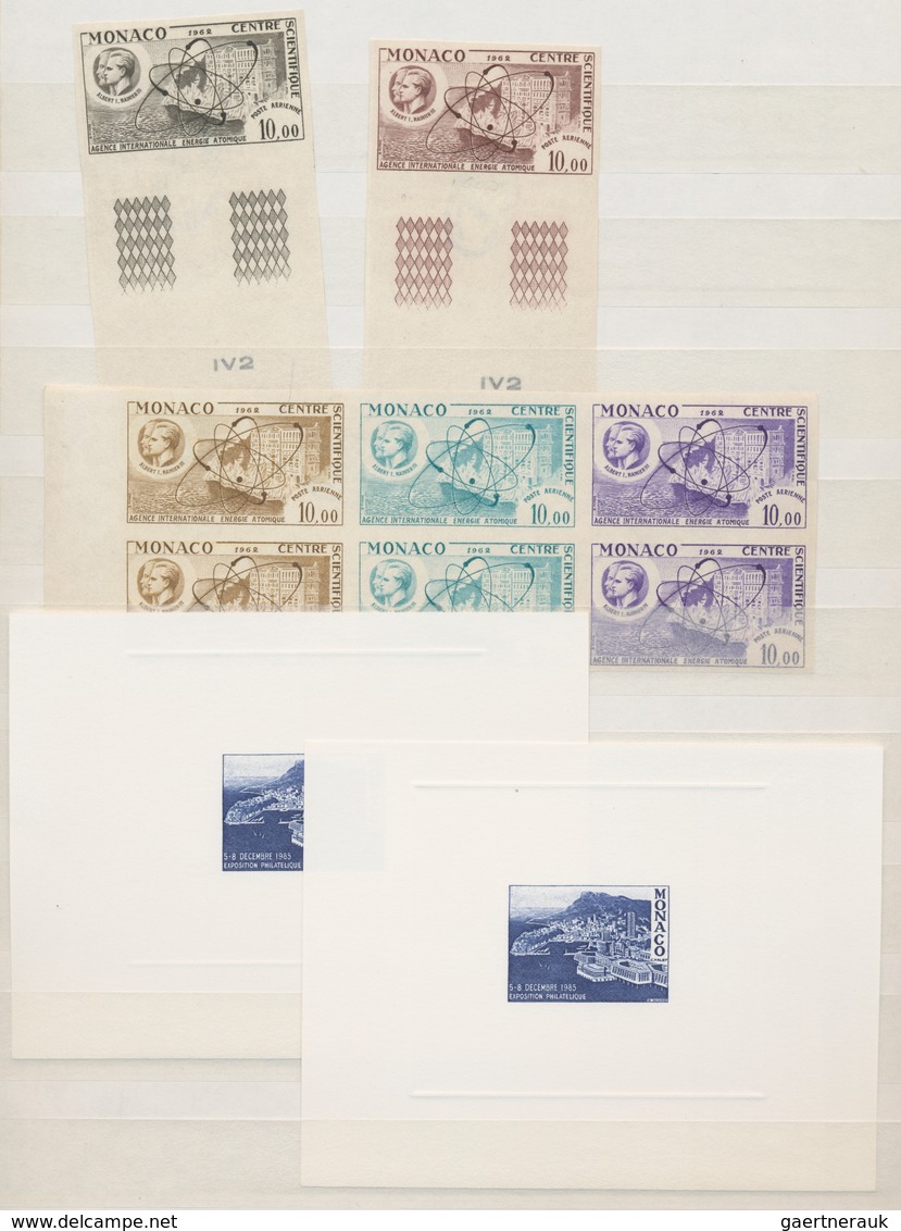 Monaco: 1948/1999, Lot Of Imperf. Stamps, Colour Proofs, Epreuve De Luxe And Souvenir Cards. - Oblitérés