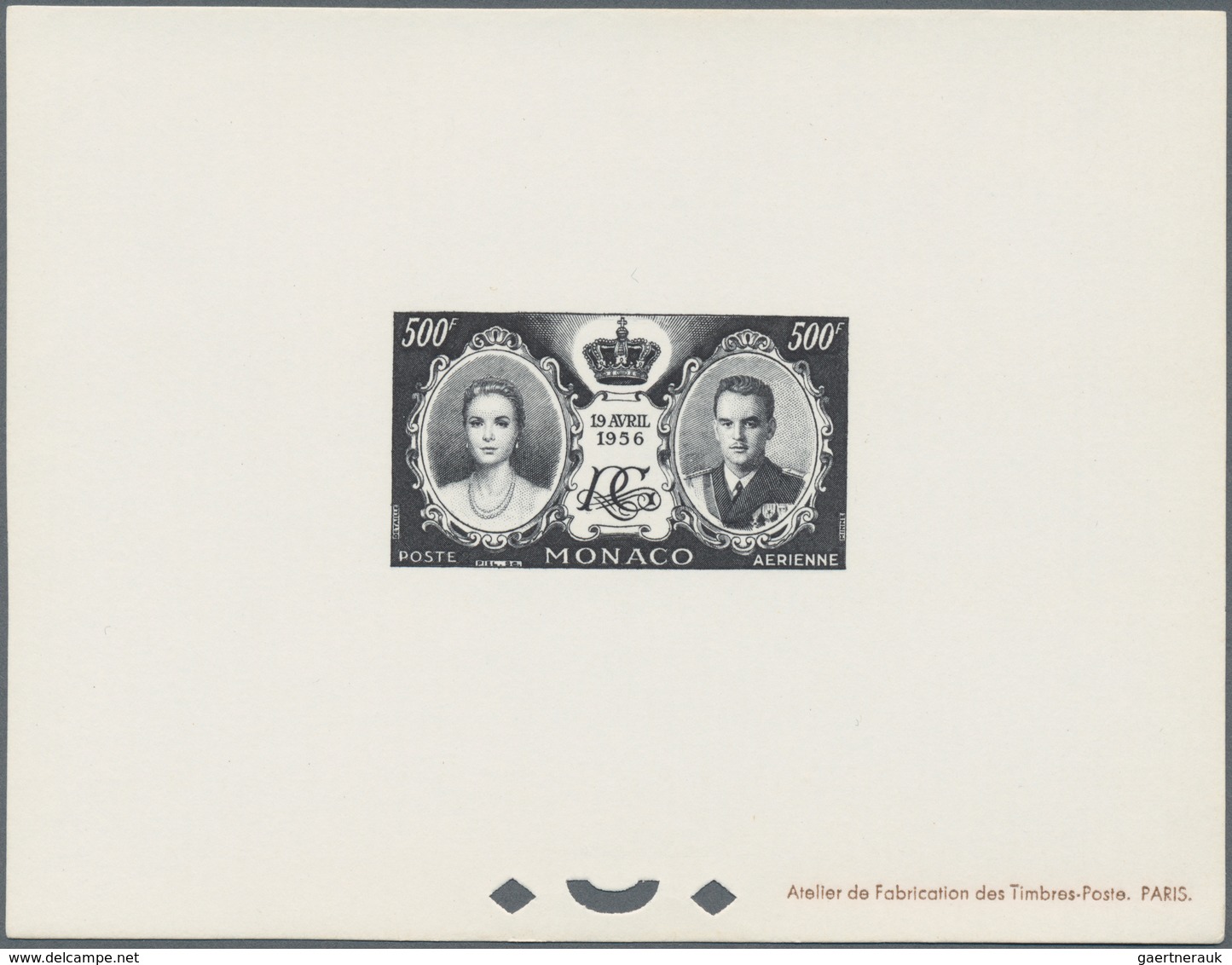Monaco: 1956, Royal Wedding, Airmail 500fr. As Epreuve D'artiste In Black, Lot Of Ten Pieces. Maury - Oblitérés