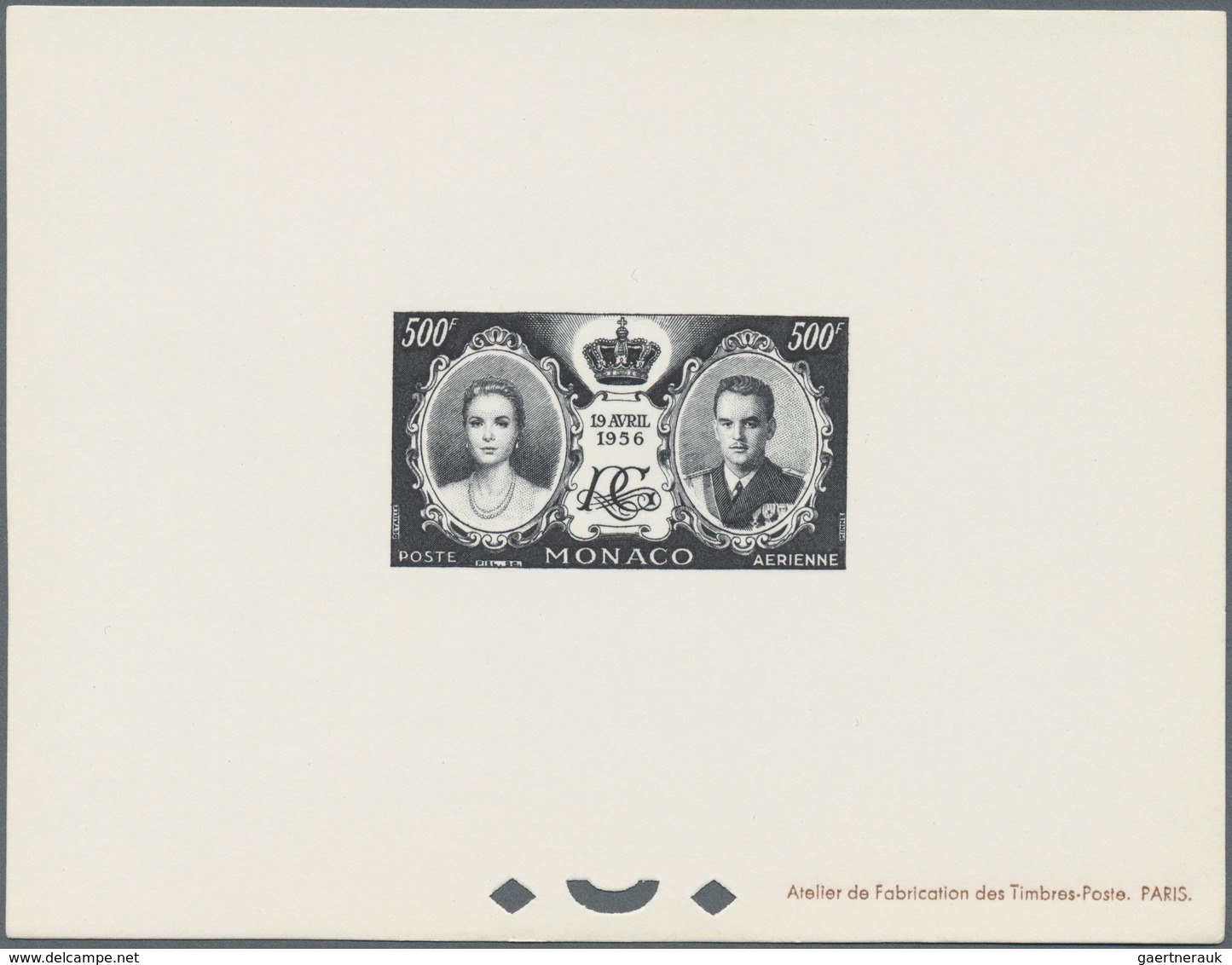 Monaco: 1956, Royal Wedding, Airmail 500fr. As Epreuve D'artiste In Black, Lot Of Ten Pieces. Maury - Gebruikt