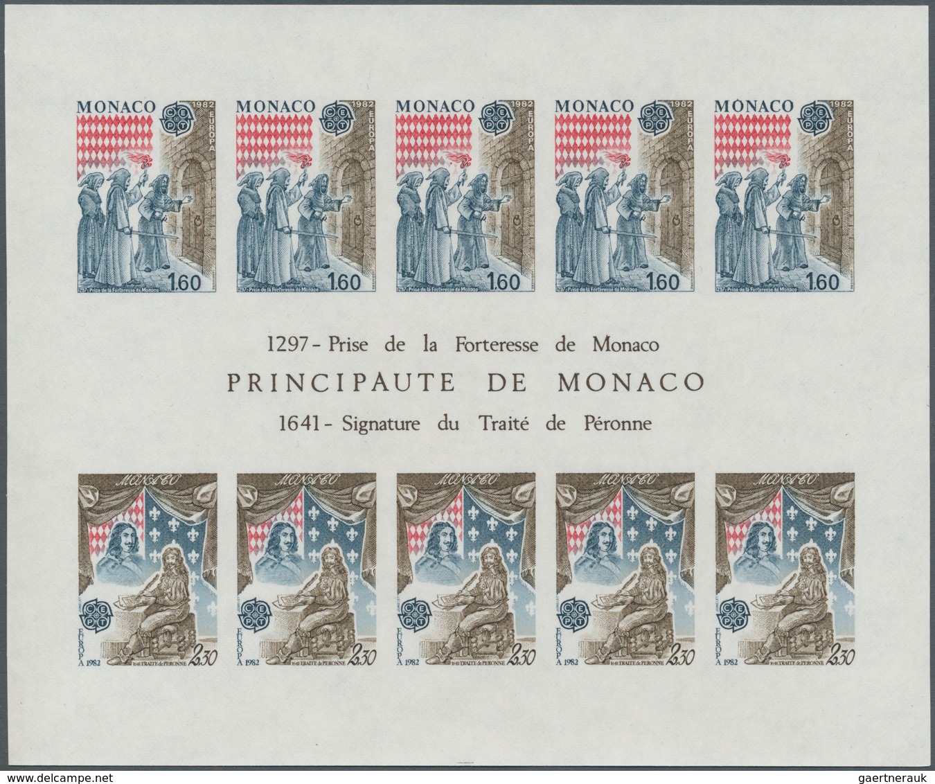 Monaco: 1982, Europa-Cept, Souvenir Sheet IMPERFORATE, 100 Pieces Unmounted Mint. Maury 1357A Nd (10 - Usados